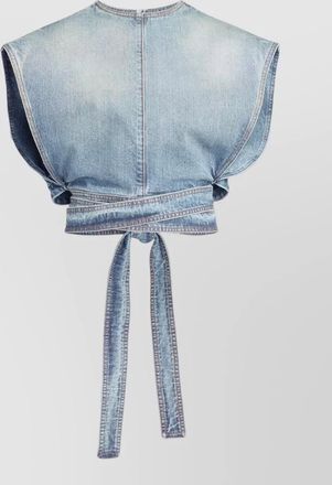 Alaia denim cropped top belt detail