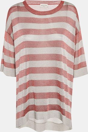 Dries Van Noten Red/grey Striped Lurex Knit Oversized T-Shirt