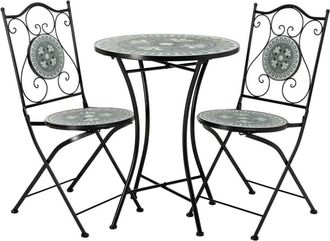Wanderlust Deco Conjunto mesa y 2 sillas de forja y mosaico