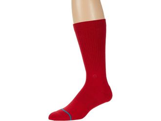Stance Icon Mens Crew Cut Socks Shoes Red : MD (US Mens Shoe 6-8.5 - Womens Shoe 8-10.5), Cotton/Nylon/Polyester