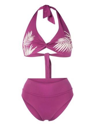 Fisico leaf-print high-waisted bikini - Pink