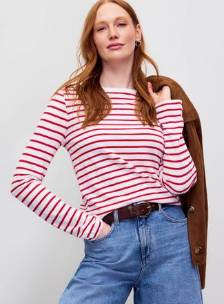 Contemporaine Womens Striped pure organic cotton slub T-shirt