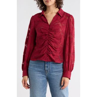 Adrianna Papell Ruched Burnout Button-Up Shirt in Cranberry at Nordstrom Rack, Size X-Large