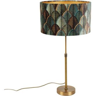 QAZQA Qazqa - Table Lamp Bronze with Velvet Lampshade Leaf Design with Gold Interior - Parte