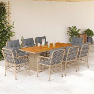 vidaXL Set Comedor De Jard&iacute;n 9 Pzas Con Cojines Rat&aacute;n Sint&eacute;tico Beige Vidaxl