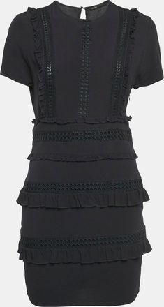 Maje Blak Crepe Cutwork Lace Detail Mini Dress