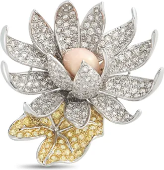 Luxury Bazaar 18K White Gold 5.84ct Diamond and Conch Pearl Flower Brooch MF25-052126