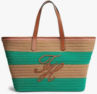 Tommy Hilfiger Womens Nautical Striped Crochet Tote Bag - Green