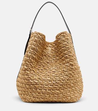 Toteme Leather-trimmed raffia and paper bucket bag