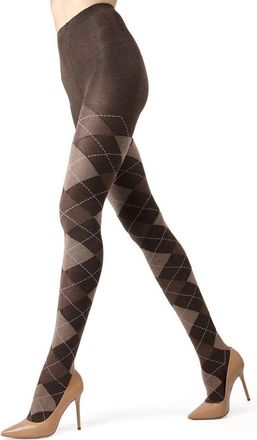 MeMoi Womens Brown Argyle Pattern Semi-Opaque Stretchable 150 Denier High Rise Above the Knee Tights S, M