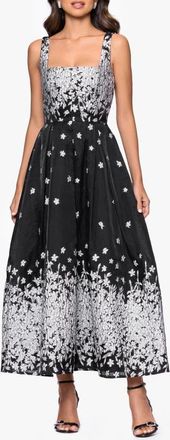 Betsy & Adam Metallic Floral Gown in Silver/Black at Nordstrom, Size 10