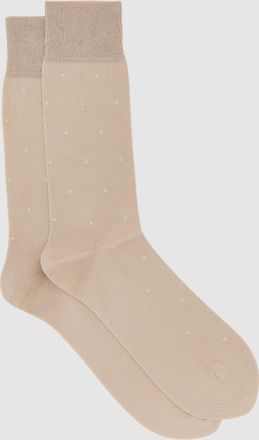 Reiss Oatmeal & ecru Mario Cotton-blend Polka-dot Socks, S & M