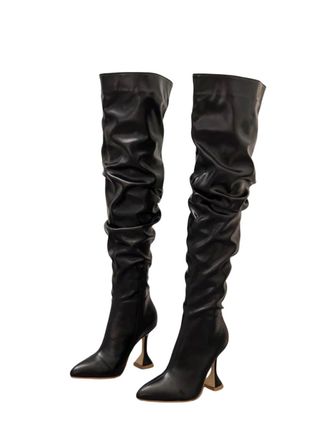 Generic Womens Winter Stiletto Pointed Toe Heeled Knee Boots Heel Side Zipper Thigh Booties