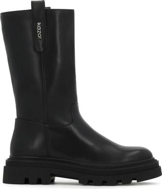 Kazar Leren platte laarzen met hoge schacht - Dames - Hoge Laarzen - Zwart - 36 EU - Leer - Schoenen