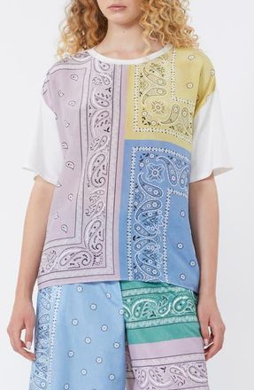 Max Mara Pampas Bandana Print Stretch Cotton & Silk Top in Multicolour at Nordstrom, Size Medium