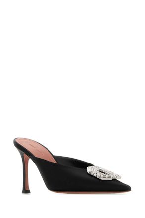 Amina Muaddi Womens Camelia Mule 90 Satin Black White B Blkwht Scarpe Con Tacco High Heel Shoes