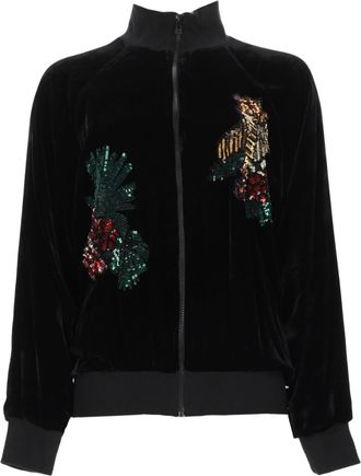 P.A.R.O.S.H. Black Velvet Zip-Up Jacket with Sequin Embellishments