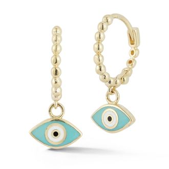 Ember Fine Jewelry 14K Gold Enamel Evil Eye Beaded Charm Huggies