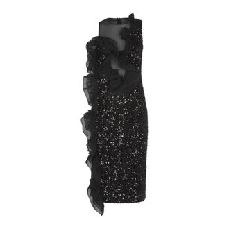 Rotate ROTATE Birger Christensen, Party Dresses, female, Black, Size: XL Sequins Maxi Ruffle Dress