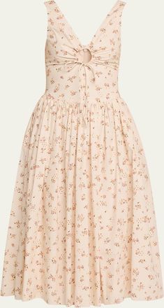 Markarian Penelope Sleeveless Floral Cotton Keyhole Midi Dress