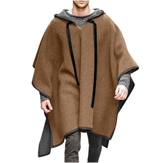 Generic Hooded Cloak Men Irregular Hem Hoodie Hooded Poncho Cape Casual Stylish Coat Sweatshirts Pullover Comfort Solid Color Windbreaker Shawl Cape