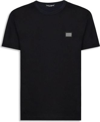 Dolce & Gabbana Mens Silver Plaque T-Shirt in Blue Cotton - Size Small