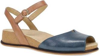 Dansko Cass Ankle Strap Peep Toe Wedge Sandal in Blue/Tan at Nordstrom, Size 10.5-11Us