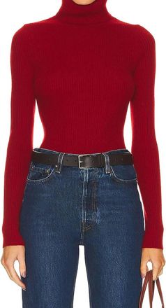 Enza Costa Cashmere Rib Turtleneck Sweater In Red