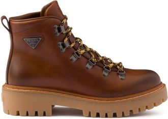 Prada laced leather ankle boots - women - Leather - 37 - Brown