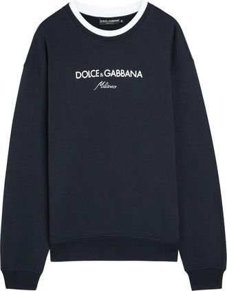 Dolce & Gabbana Logo-embroidered Cotton Sweatshirt - Blue - 52 (IT52 / XL)