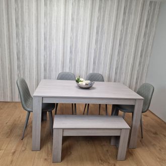 Kosy Koala Grey Dining Table with 4 Diamond Stitched Grey Chairs & 1 Bench | Size: 140 cm x 80 cm
