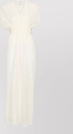 120% Lino linen v-neck gathered maxi dress