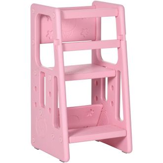 HOMCOM Homcom - Torre De Aprendizaje Para Ni&ntilde;os Taburete De Cocina Infantil Con Altura Ajustable En 3 Posiciones Y Plataforma Antideslizante 47x47x90 Cm Blan