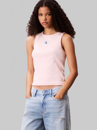 Calvin Klein Jeans Tanktop CALVIN KLEIN JEANS A - WVN LBL 2X2 CTTN, Damen, Gr. XXL (46), rosa (cloud pink), Jersey, Obermaterial: 95% Baumwolle, 5% Elasthan, regular fit