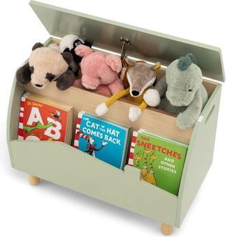 Costway Scaffale dei Giocattoli per Bambini in Legno, Libreria per Bambini con Ripiano Espositivo e Contenitore con Coperchio Apribile, Ideale per