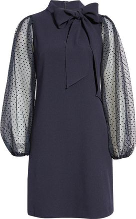 Vince Camuto Bow Neck Long Sleeve Shift Dress in Navy at Nordstrom, Size 12
