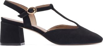 Bernardo 50mm T-strap block-heel pumps - women - Leather/Kid Suede/Leather - 6.5 - Black