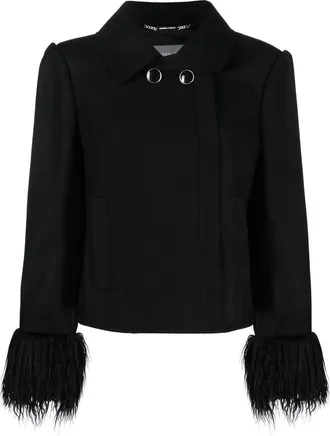 Alberta Ferretti fringe-cuffs shirt jacket - women - Polyamide/Modacrylic/Virgin Wool/Polyester/Viscose - 44 - Black