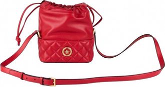 Versace Womens Quilted Leather Crossbody Handbag In Red