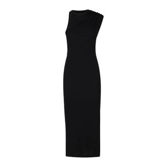 Courr&egrave;ges 90S Rib Twist Midi Jurk - Dames - Casual kleedjes - Zwart - S - Katoen - Kleedjes