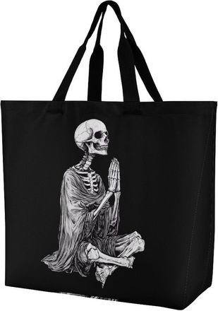 Generic Skeleton Praying Hands Tote Bag Reusable Grocery Shopping Bags Large Travel One Shoulder Handbag for Picnic Work