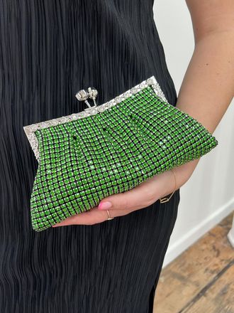 SVNX Womens Green Crystal Clutch Bag Rhinestone - One Size