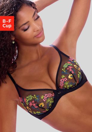 Lascana B&uuml;gel-BH LASCANA, Damen, Gr. 100, Cup C, schwarz (schwarz, neon), Mesh, Obermaterial: 73% Polyamid, 19% Polyester, 8% Elasthan, BHs B&uuml;gel-BH, in High-