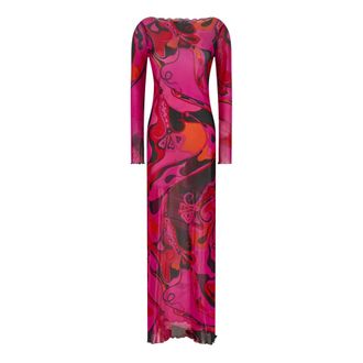 Pucci Maxi Dresses, female, Pink, Size: M Orchidee Print Tulle Dress