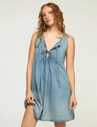 Lucky Brand Womens Pleated Denim Mini Dress