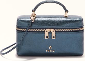 Furla Camelia Borsa Mini Grigio Blu Pelle Di Vitello Piuma Metal Donna