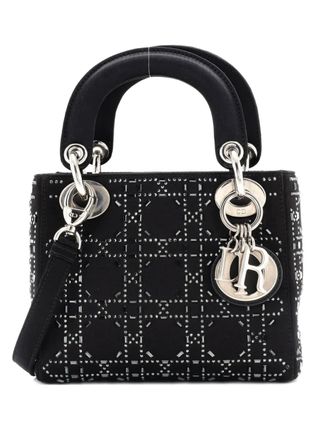Dior Lady Dior Bag Crystal Embellished Cannage Quilt Satin Mini satchel - Nero