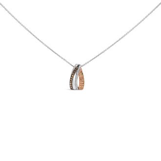 House of Brilliance Tri Tone Sterling Silver 1/2 Cttw White and Brown Diamond Pendant Necklace