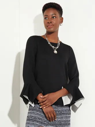 Misook Contrast Handkerchief Sleeve Soft Knit Tunic