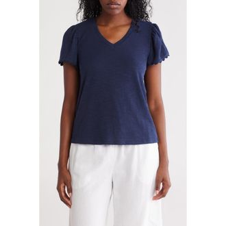 Caslon Scallop Trim T-Shirt in Navy Still at Nordstrom Rack, Size X-Small